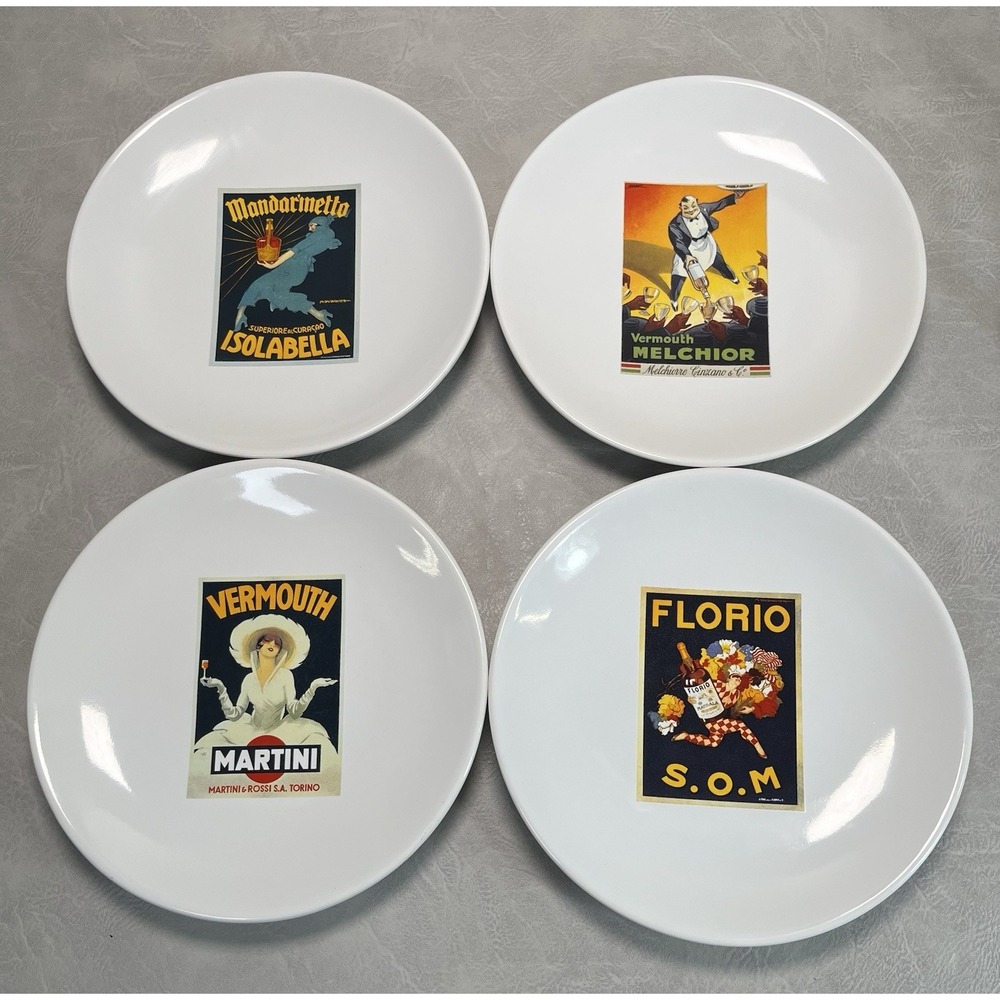 Pottery Barn Vintage Cocktail Appetizer Plates Martini Vermouth Set of 4
